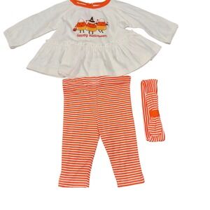 Little Me Baby Girl Halloween Outfit 3M 100% Cotton Candy Corn Leggings Headband